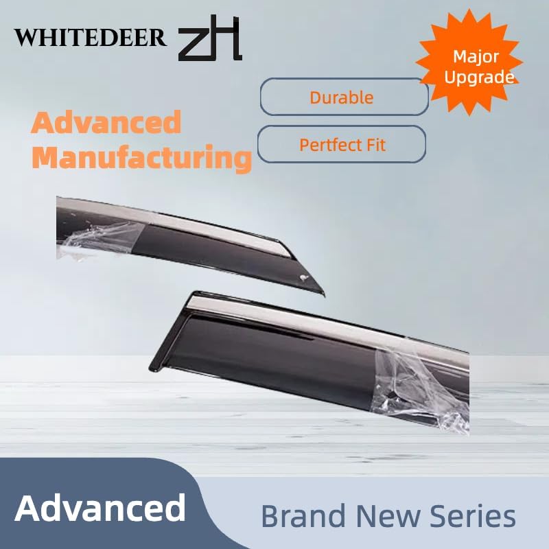 Fit for Chevrolet Silverado 1500/GMC Sierra 1500 Crew Cab 2019 2020 2021 2022 2023 2024; Advanced PC + Chrome Window Deflectors Rain Guards Side Window Visor 4-Pieces Tape-on 2.5mm Thickened………