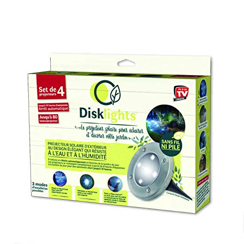 Disk Lights Set of 4 Solar Floodlights for Lighting and Decorating The Whole Garden. As Seen on TV, Steel