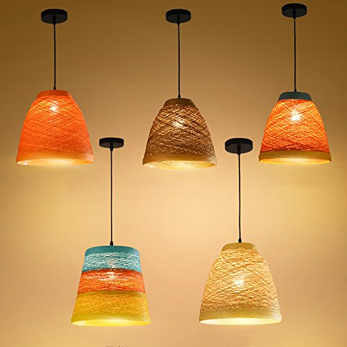 Lustre en rotin coloré suspension E27 rustique pour chambre - 5
