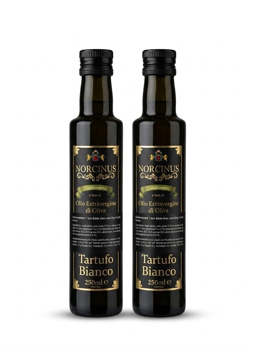 Norcinus Huile d'Olive Vierge Extra à la Truffe Blanche (Lot de 2 x 250ml) – Coffret Gourmet Italien pour Pâtes, Risotto et Viandes (500ml)