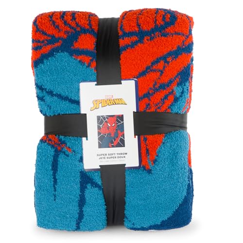 Image of Jay Franco Marvel Spiderman Feather Knit Throw Blanket 50x60 Super Soft | Fluffy Fuzzy Fleece for Kids & Adults, Lightweight Cozy Machine Washable, Officially Licensed Marvel Throw, Couch & Bed, Blue