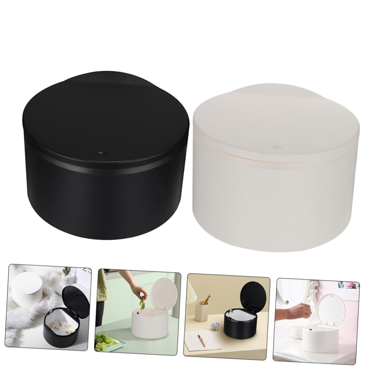 2pcs Mini Pressing Trash Can Small Desktop Wastebasket for Office Home, Compact Litter Box with Pop-up Design, Black and White for Desk and Countertop Use