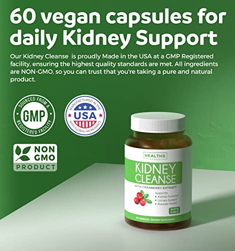 Kidney Cleanse (Non-Gmo & Vegetarian) Supports Bladder Control & Urinary Tract - Powerful Vitacran Cranberry Extract - Natural Herbs Supplement - Kidney Health, Flush & Detox - 60 Capsules (No Pills) #TOP4
