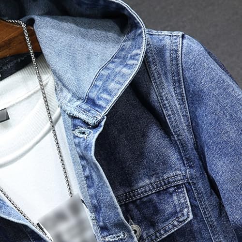 JEKE-DG Men's Distressed Denim Hoodie Jacket Casual Slim Fit Button Down Jeans Coat Long Sleeve Trucker Outwear3