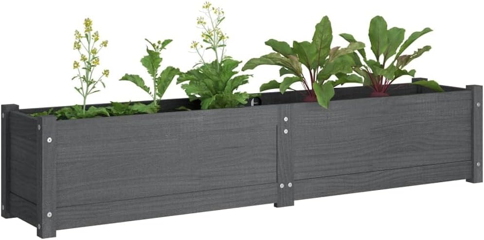 vidaXL Outdoor Flower Planter - Spacious Solid Wood Gray Raised Bed Garden Plant Box - Durable Pinewood Garden Fixture - Ideal for a Variety of Plants - 59.1"x12.2"x12.2"
