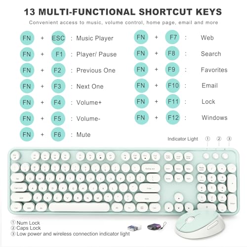 Clavier rétro rond sans fil ergonomique avec souris pour PC Windows - 4