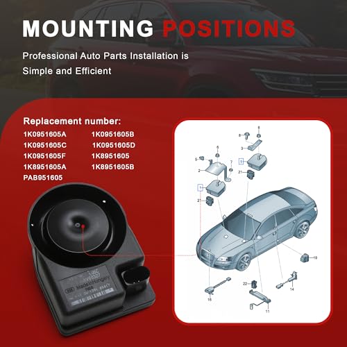 Image of 1K0951605A 1K8951605A Anti Theft Alarm Siren Horn Compatible with VW EOS CC Passat Golf Tiguan Jetta Audi A1 A3 A4 A5 A6 TT Q5 Q7