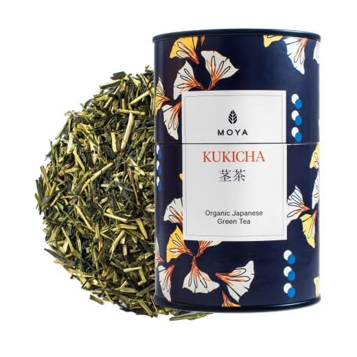 Moya Matcha Kukicha Té Verde Orgánico de Hojas Sueltas | 60g | Perfecto para Veganos y Vegetarianos | Lata de Té | Perfecto para un regalo