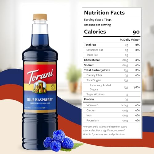 Image of Torani Blue Raspberry Syrup 1L with Pump - Snow Cones & Cocktails