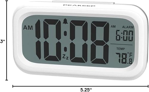 Miniatura 29 de Peakeep - Reloj despertador con luz nocturna inteligente, funciona con pilas, con temperatura interior, reloj digital de escritorio para dormitorios