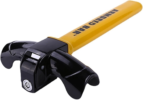 Trava de Segurança para Volante, Antifurto Universal em Aço, Amarelo e Preto com Chave Tubular