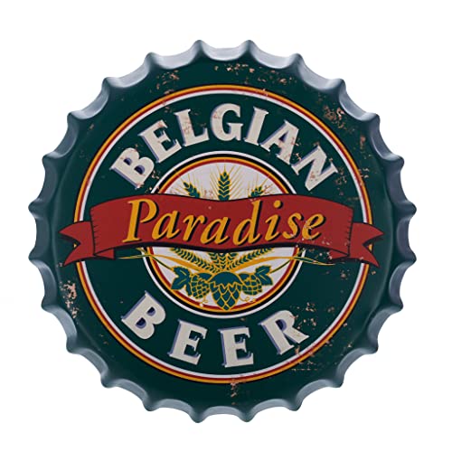 Image of EAZYWAGON Decorative Metal Bottle Caps Wall Sign Plates - 14X14 Inches - Its-Beer-O-Clock | Metal Wall Hanging Bottle Cap for Home, Farmhouse, Bar & Cafe Decoration | Vintage & Retro Look Plaques