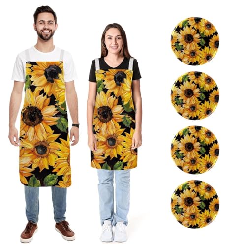 Tabliers de cuisine de cuisine rétro jaunes tournesols imperméables