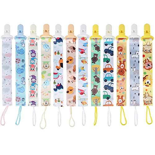 Bubuyun 12PCS Clips para Chupete Chupetero Cinta Chupete Cuerda Chupete Bebé Chupetero Suavinex Chupeteros Bebé Tela Cadena Chupete Bebé para Niños y Niñas (12Tipos, 26.5-30CM)