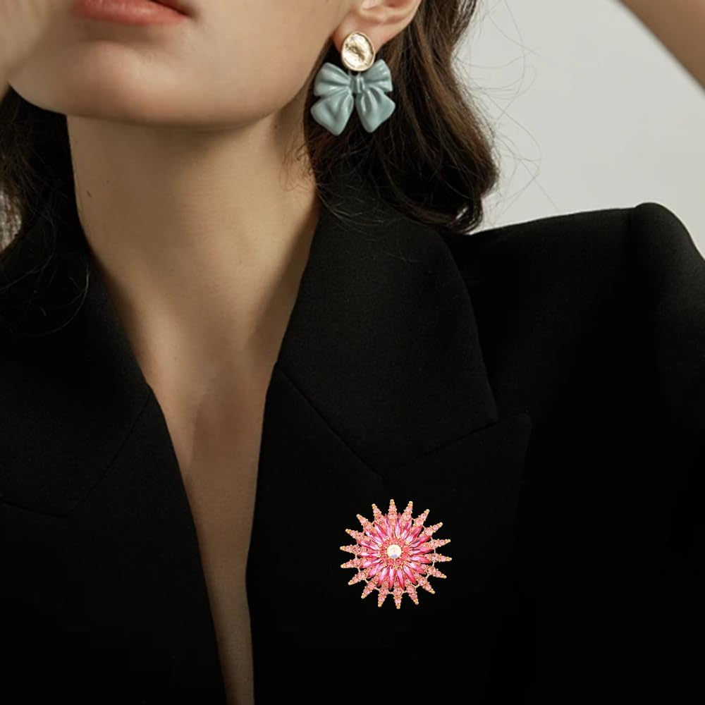 Rhinestone Flower Brooch Pin for Women Sparkling Sunflower Flower Brooch Large Lapel Red Purple Green Blue Pink Crystal Brooch Pin Elegant Clothing Hat Bag Accessories Jewelry