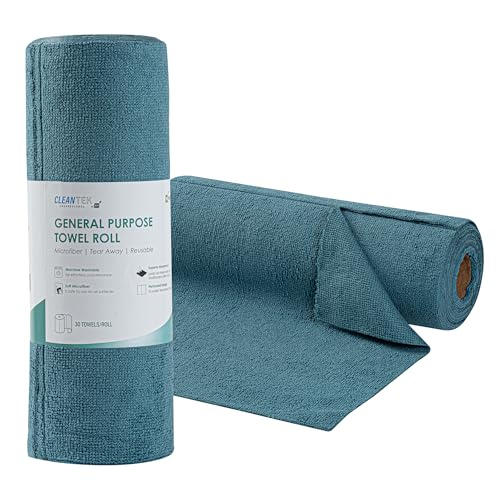 Restaurantware-Clean Tek Professional 11.8 x 11.8 Inch Microfiber Towel Rolls, 300 Reusable Towel Rolls - Tear Away, Perforated, Teal Microfiber Cleaning Roll, For All The Cleaning Tasks