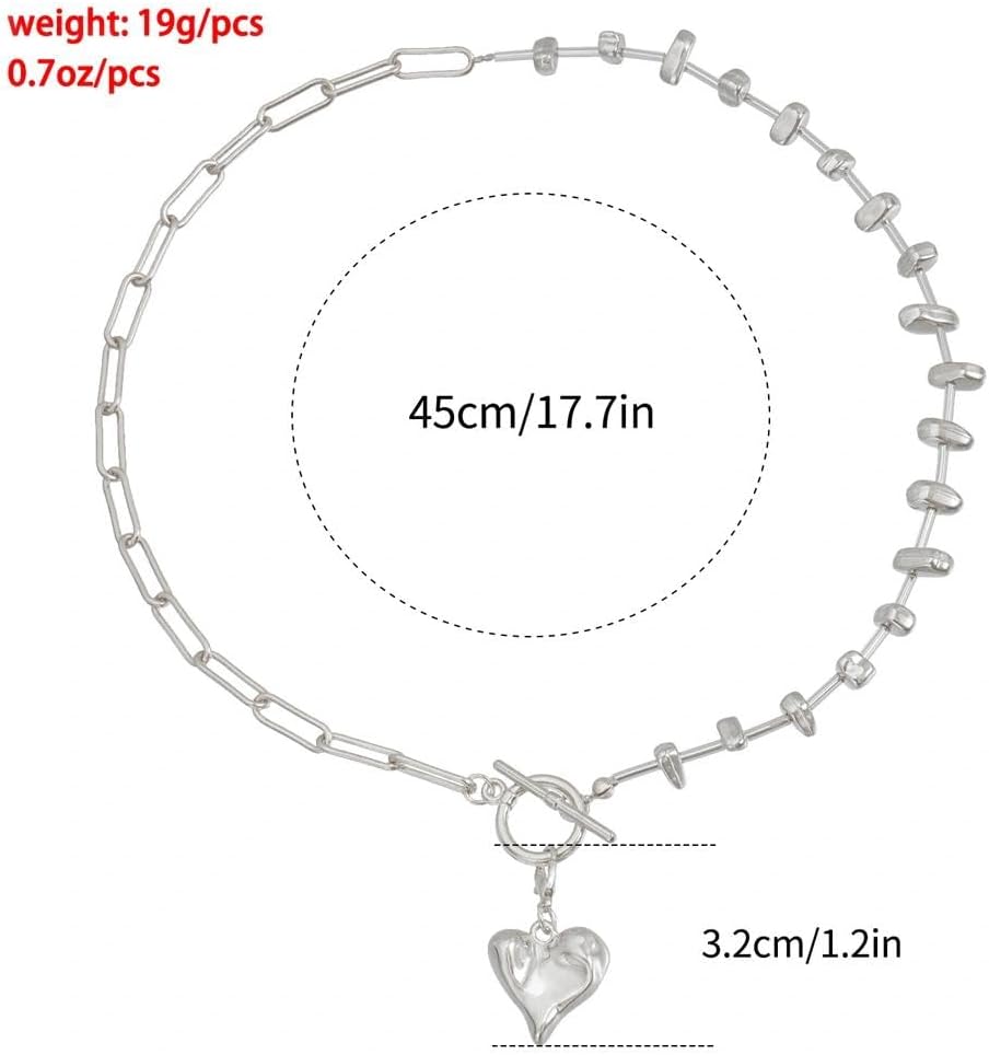 Plated Gold Silver Heart Pendant Choker Necklaces for Women,Stackable Irregular Bead Paperclip OT Clasp Necklace Trendy Party Jewelry Accessories Gift - Image 3