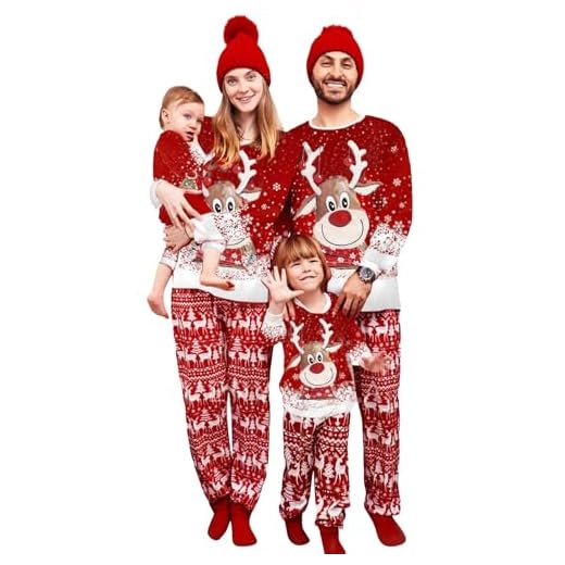 Neufigr Pijamas Navidad Familia,Pijamas De Mujer Navidad,Pareja Pijama Familiar A Juego,Pijamas De Navidad para La Familia,Pijamas Navideños Familiares para bebé (05- Rojo,9-12 Meses)