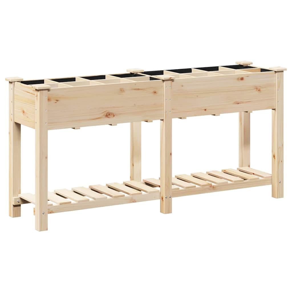 Macetero de jardín con estante, color beige, 161,5 x 45 x 76,5 cm, de madera maciza de abeto para exteriores, resistente y elevada para flores y hierbas