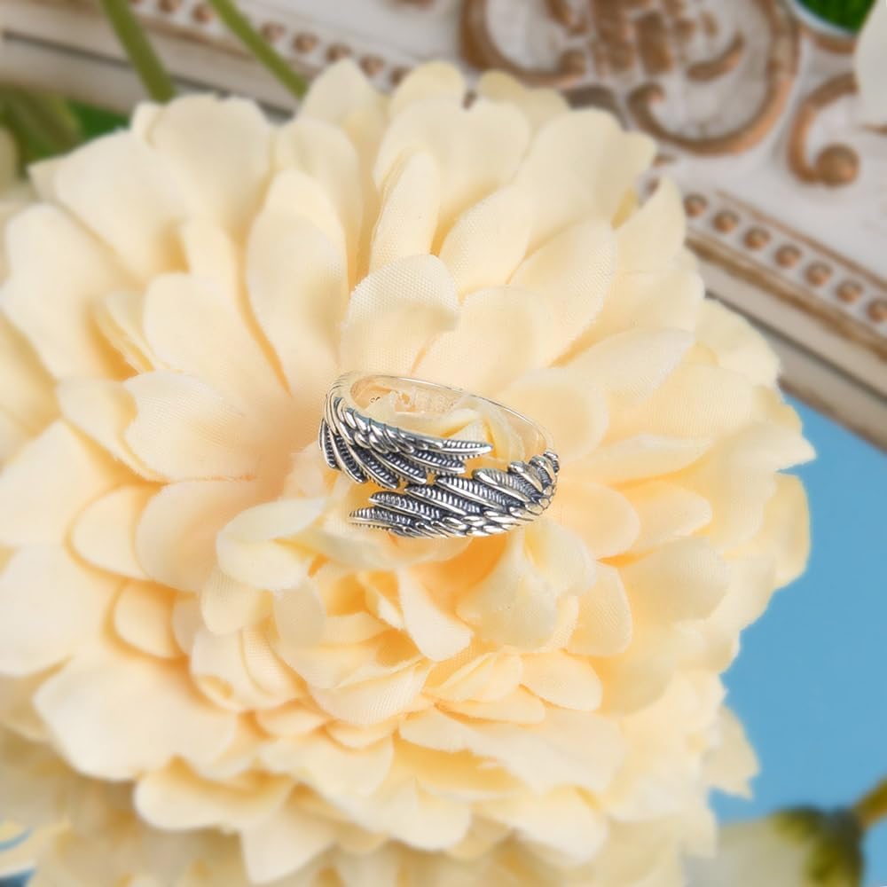 Custom Name Sterling Silver Angel Wing Ring - Guardian Angel Memorial Ring with Wings - Adjustable Statement Ring for Women - Personalized Engraved