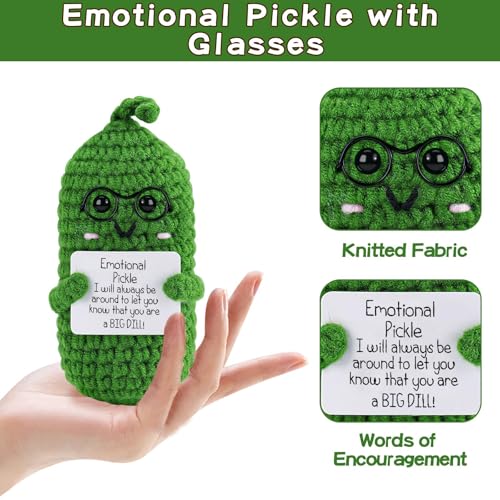 Image of Hoedia Crochet Pickle Dolls Friend Birthday Easter Gifts for Her Women Wife Girlfriend Sister from Husband Men, Cute Funny Gifts for Coworkers Student Teacher Roommates (Pickle with Glasses)