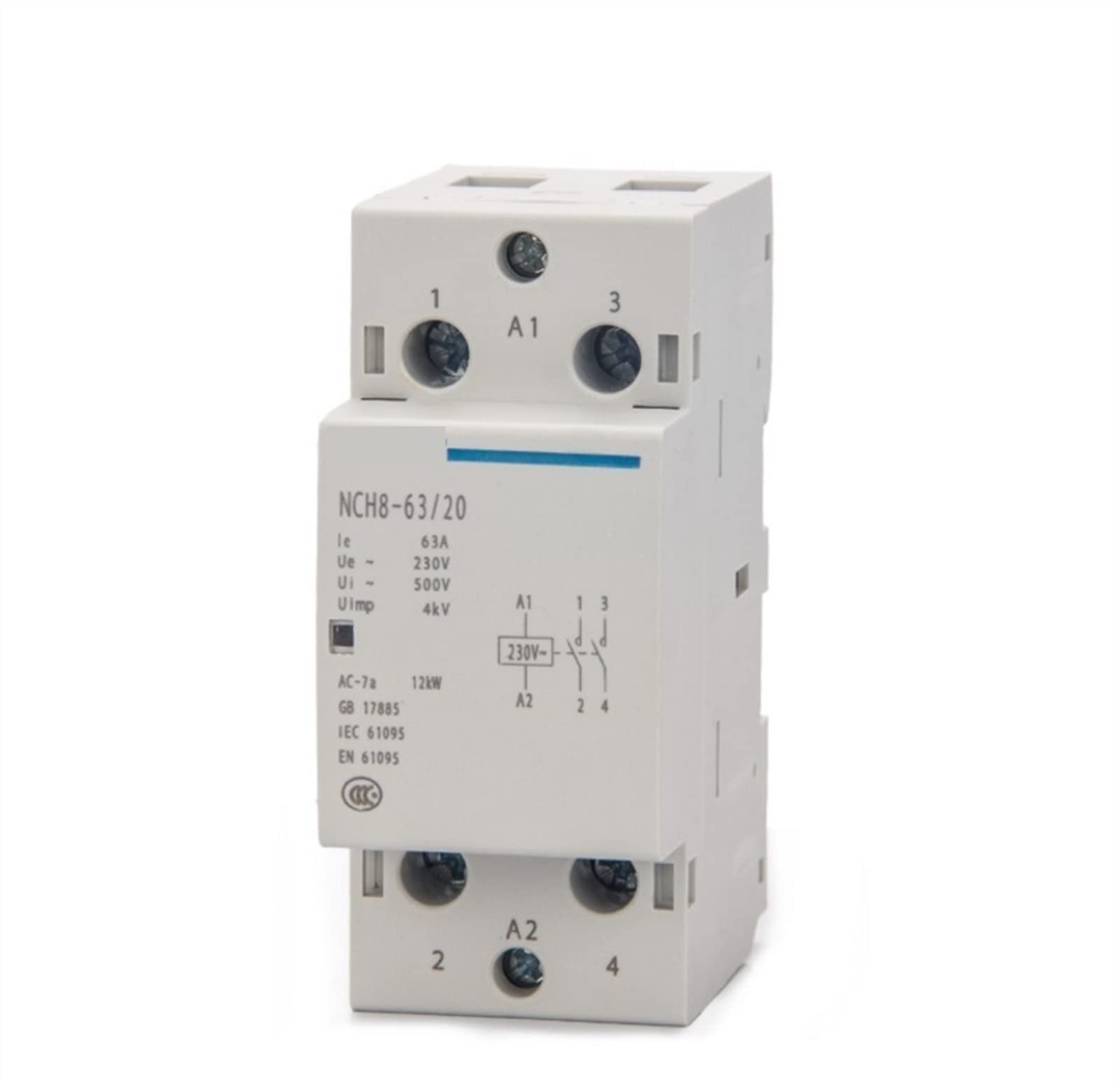 JJHQOKYNA NCH8-63/20 Modular AC Household Contactor 220V 230V 63A 1NO 1NC 2NO 2NC 1Pcs(Nch8-63a-11 1no 1nc)