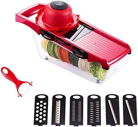 Vegetable Chopper, Mandoline Slicer COOAK Pro Onion Chopper 6 in 1 Food Dicer Veggie Cutter with Container Protected Interchangeable Blades Cheese Grater for Garlic Carrot Potato Tomato Fruit Salad