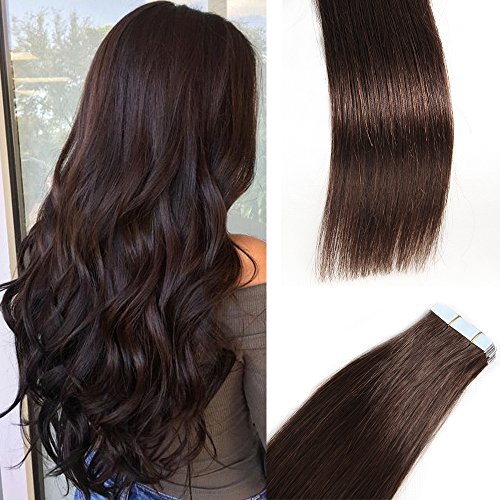 Tape in Hair Extensions Human Hair Medium Brown 22 inch #4 Chololate Brown 50gGlue in Tape on Extensions Silky Straight Skin Weft 20 Pcs/Package