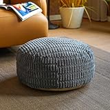 Artbloss Unstuffed Pouf Ottoman Cover Soft Storage Extra Seat Farmhouse Comfortable Bohemian Poufs Accent Footrest 20x20x8 Inches for Living Room Bedroom Study Nook (Gray A, Round)
