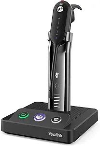 Yealink WH63 Wireless DECT Headset, Teams Certified, Mono Office Phone Headset with Noise Canceling Mic, Work for Computer, Desk Phones, 3 Wearing Styles, Long Wireless Range 394 ft,7H Talk Time