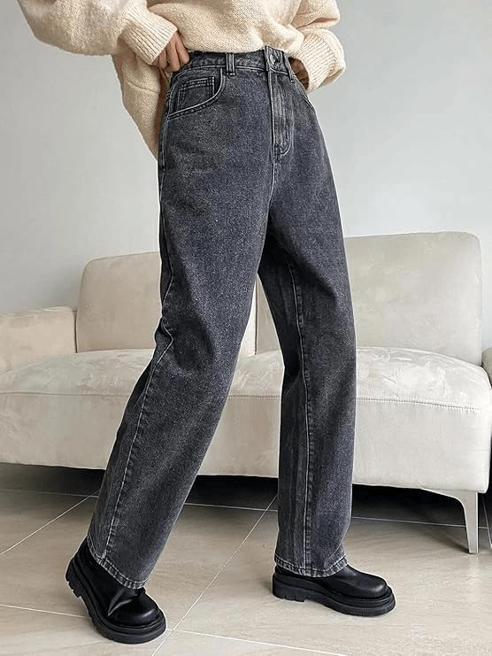 Image of Women's Denim Straight Fit Boyfriend Jeans BLACK-28
