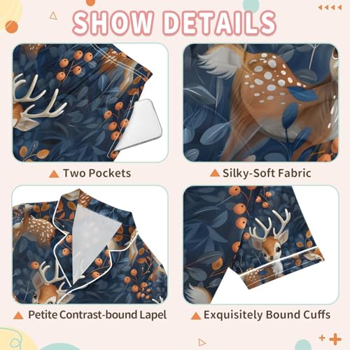 senya Tropical Deer 1 Satin Summer Pajama Sets Silk Short Sleeve Button Down Sleepwear3