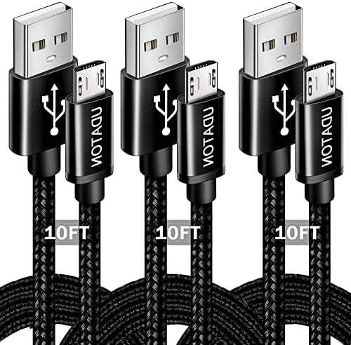 UDATON USB C Cable, Micro USB Cable, Android Charger, 3 Pack 10FT Long Nylon Braided Fast Charging Cable Compatible with Samsung Galaxy S7 S6 Edge S6, Android & Windows Smartphones - Black