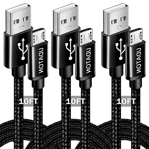 Udaton Usb C Cable, Micro Usb Cable, Android Charger, 3 Pack 10Ft Long Nylon Braided Fast Charging Cable Compatible With Samsung Galaxy S7 S6 Edge S6, Android & Windows Smartphones - Black #TOP2
