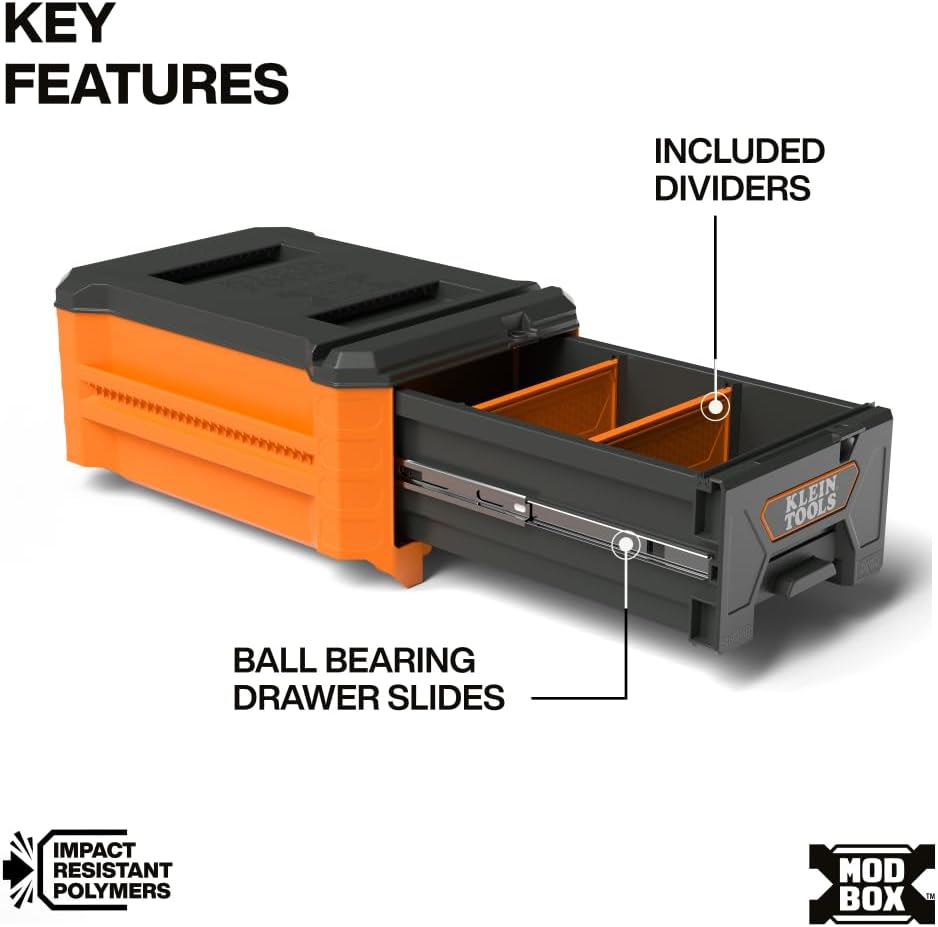 Klein Tools 54843MB MODbox Compact Single Drawer Box, Half Width, Tool Storage Drawer with Ball Bearing Slides, Dividers Included, PVC Foam Mat - Image 3