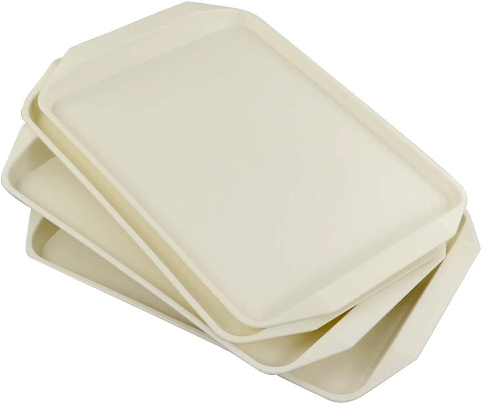 UtiaoPlastic Fast Food Serving Trays, 4 Packs Dinner Table Eating Tray, Off-White