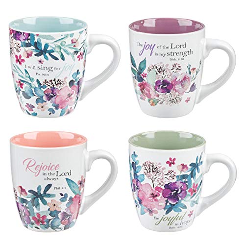 Christian Art Gifts Ceramic Coffee/Tea Mug Set for Women | Rejoice Watercolor Flowers