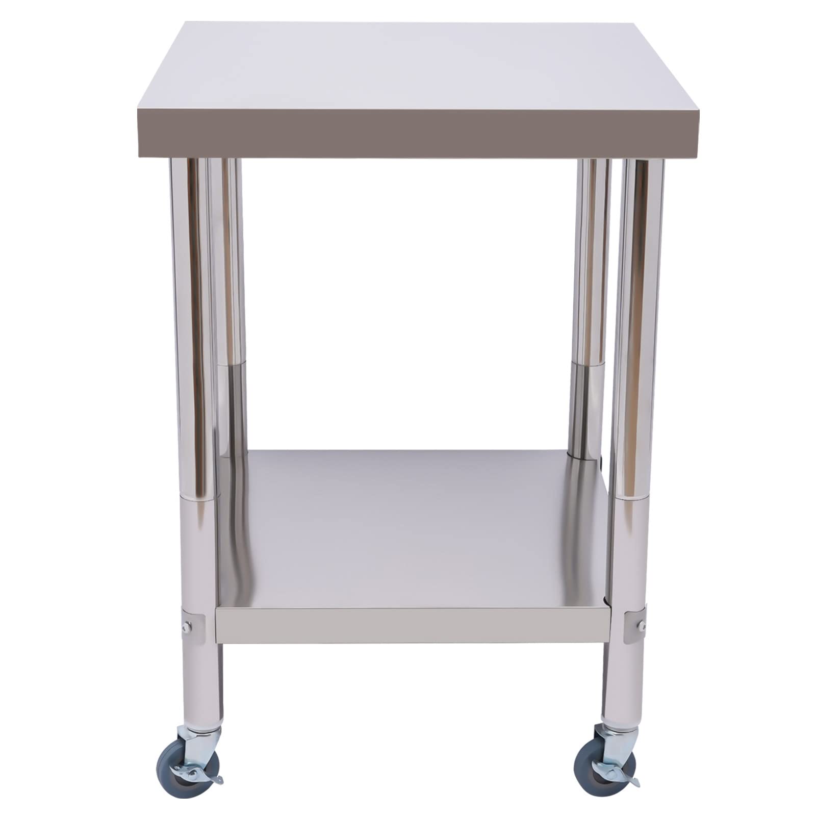 Tavolo da lavoro in acciaio inox, carrello servizio 60x60 cm, 2 livelli, 300 kg, adatto per cucine, hotel, panetterie, ristoranti