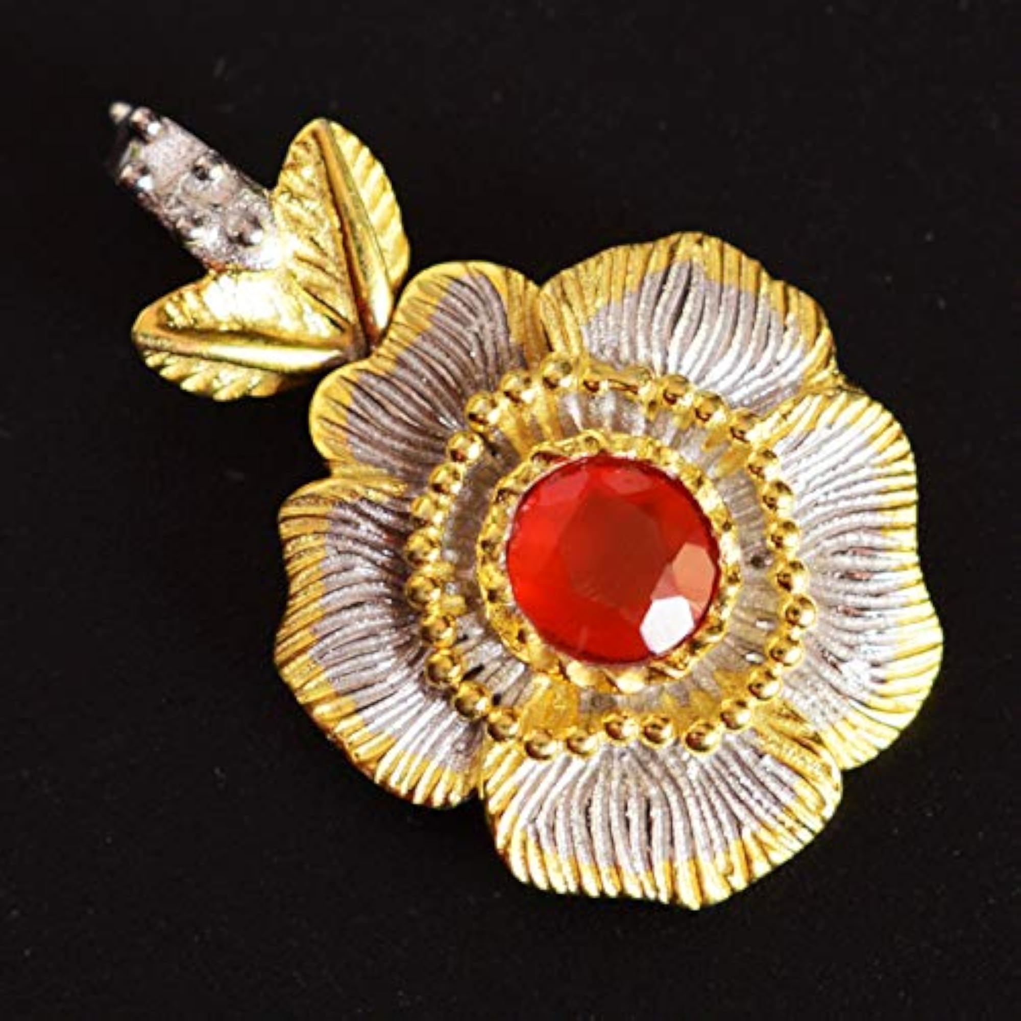 Natural Carnelian Flower Design 925 Silver Pendant Necklace