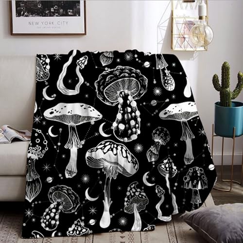 BNREDA Couverture Douillette pour Enfant avec imprimé Champignon - Jolie Couverture Polaire en Flanelle - Chaude et Confortable (Champignon-1, 150x200cm)