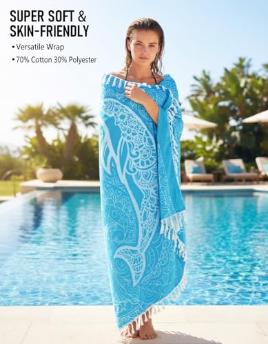 Image of Oversized Turkish Beach Towel Blanket Cotton Giant XL Sandproof Towels Huge Linen XXL Extra Large Big Throw Quilt Blankets for Adults Cloud Travel Camping Glamping Accessories Essentials Dolphin