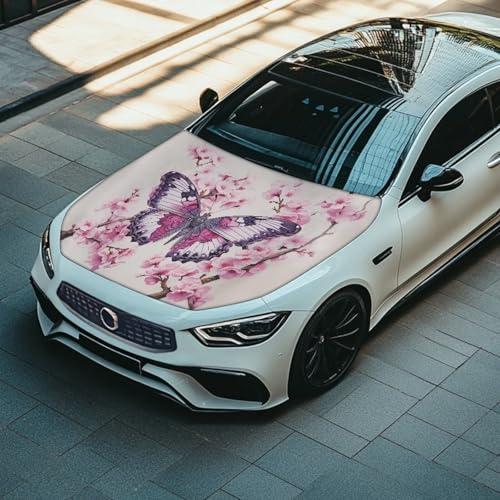 Image of Car Hood Cover,Butterfly Design All Weather Comfortable Car Hood Cover Protector Suitable Most Automotive Sedans Trucks Pickup Sports Cars