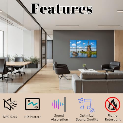 8 Paneles Decorativos Acústicos Arte Paneles Tradicionales Molinos de Viento Holandeses Absorbentes de Sonido 48"x32" para Estudio de Grabación Oficina Hogar Sala de Juegos miniatura 4