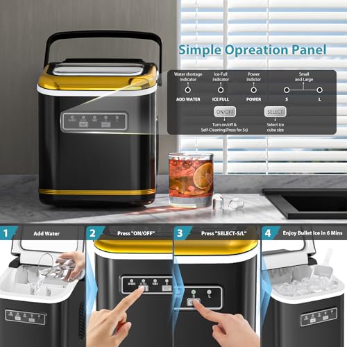 Electactic Ice Maker Machine Countertop Portable Compact Small Bullet Ice Maker with Self Cleaning,9 Cubes in 6 Mins,26lbs in 24Hrs, for Home and Kitchen(Black) by Electactic - Used condition - Image 2