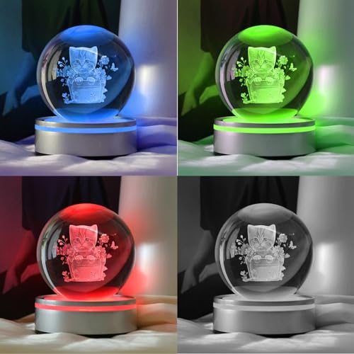 Image of IFOLAINA 3D Cat Crystal Ball 3D Flower Pot Cat Figurines Night Light Cat Lover Gifts for Women Home Decor Cat Collectibles Snow Globes Gift for Girl Cat Lamp for Bedroom Unique Cat Gifts for Her