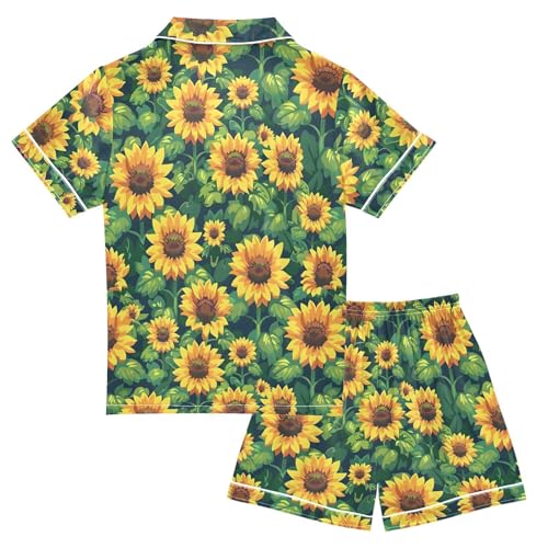 ALAZA Painting Sunflower Leaf Satin Pajamas Set Short Sleeve Button Down Sleepwear Summer Pjs 2 Piece2