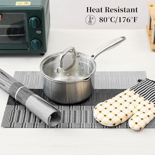Image of Placemats Set of 6 Dining Table Place Mats | Placemats Table Mat PVC Material | Non-Slip Heat Resistant | Dining Tablemates Washable Anti-Skid | Size 45 x 30cm (Grey Black Stripe)