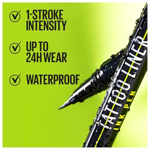 Maybelline Pen Eyeliner, Waterproof, Brush Tip Liner, Precise Lines, Tattoo Impact, Up to 24h Wear, Tattoo Liner Ink, Jet Black - Image 3