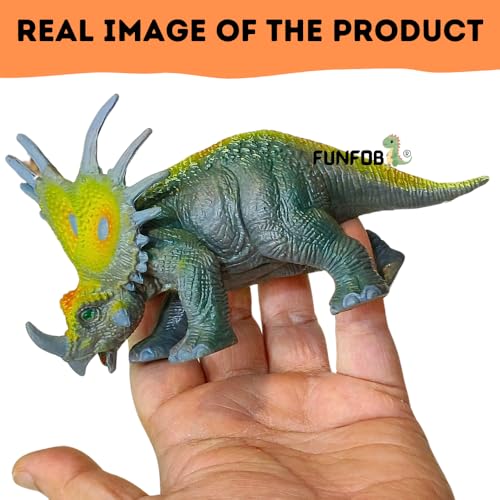 Image of FUNFOB Dinosaur Toy Figure Widtht -17cm Triceratops Dinosaur Toy for Kids & Adults PVC Multicolour | Triceratops Orage Green SML