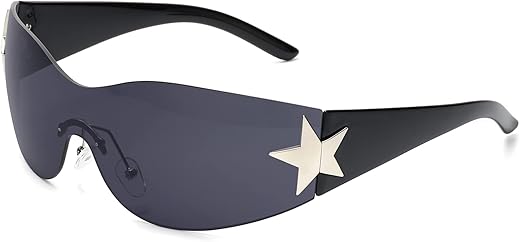 Rimless Y2K Sunglasses for Women Men Wrap Around Fashion Sunglasses Oversized Frameless...